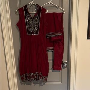 Elegant Red Embroidered Churidar Kameez with Dupatta